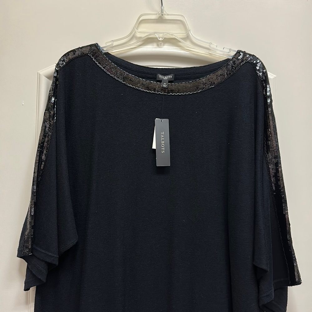 Talbots sequin dolman sweater, size 1X, black, NWT